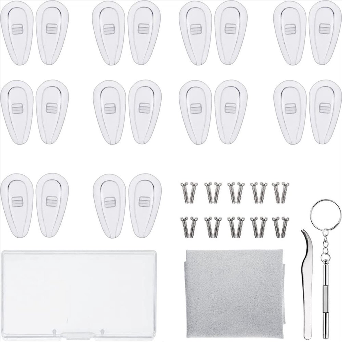 aladdien - Glazen Reparatie Kit - 10 Paar Siliconen Neuspads - Inclusief Schroeven en Gereedschap - Voor Glazen Reparaties - Handig en Effectief - G..