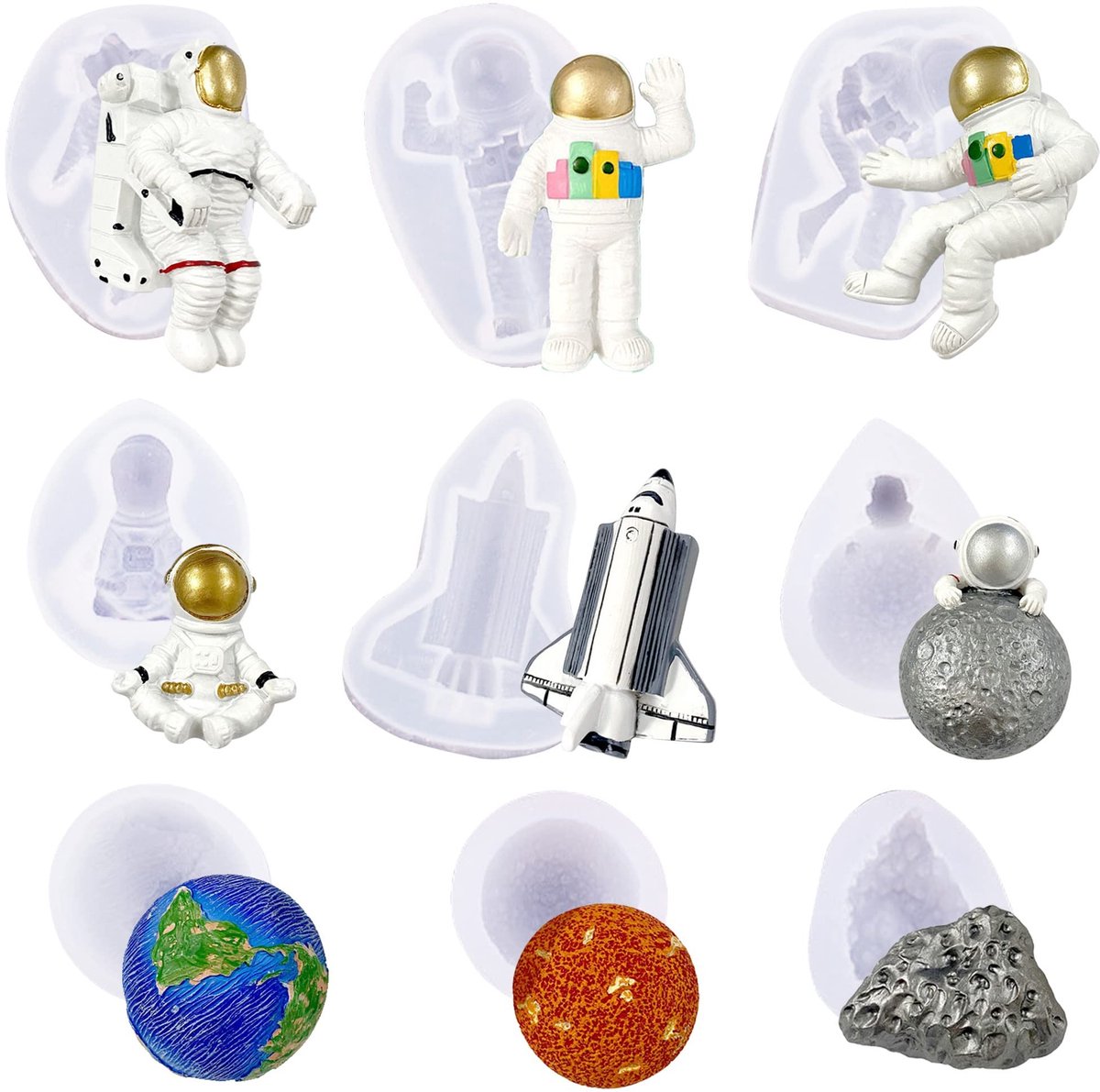 aladdien - Silicone Fondant Mallen - Astronaut en Spaceship - Voor Cake Decoratie - Silicone Mallen - Chocolade Mallen - Geschikt voor Baby Shower e..