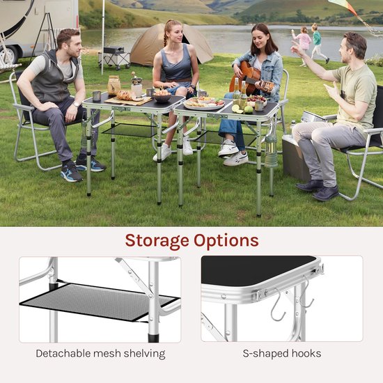 RosaBloom Campingtafel - Klaptafel - Picknicktafel - Tuintafel - Opvouwbaar - In Hoogte Verstelbaar - Aluminium Frame - Zwart — afbeelding 2
