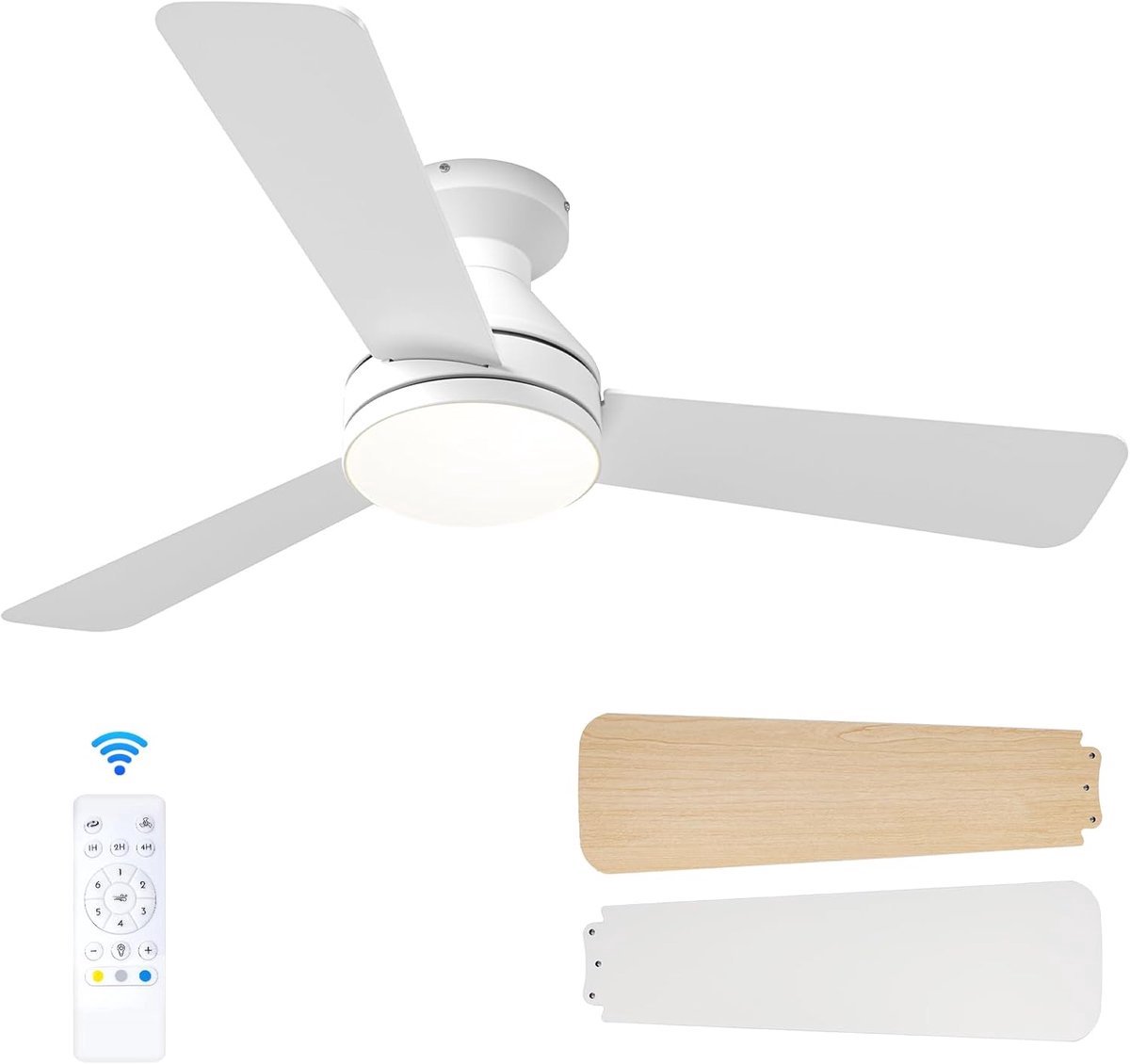 Plafondventilator 3 blad Ø132cm wit - stille ventilator – top kwaliteit - energie zuinig – met remote - ventilator voor laag plafond - 6 snelheden – beste alternatief voor airco - zomer en winter stand – witte ventilator