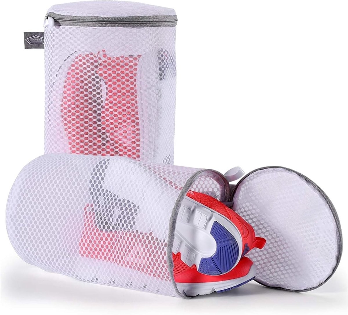 Schoenwaszakken voor Sneakers en Sportchoenen, Mesh Waszakken voor Effectieve Reiniging, Grote Maat, 7 x 15 inch, Set van 2 met Grijze Rits