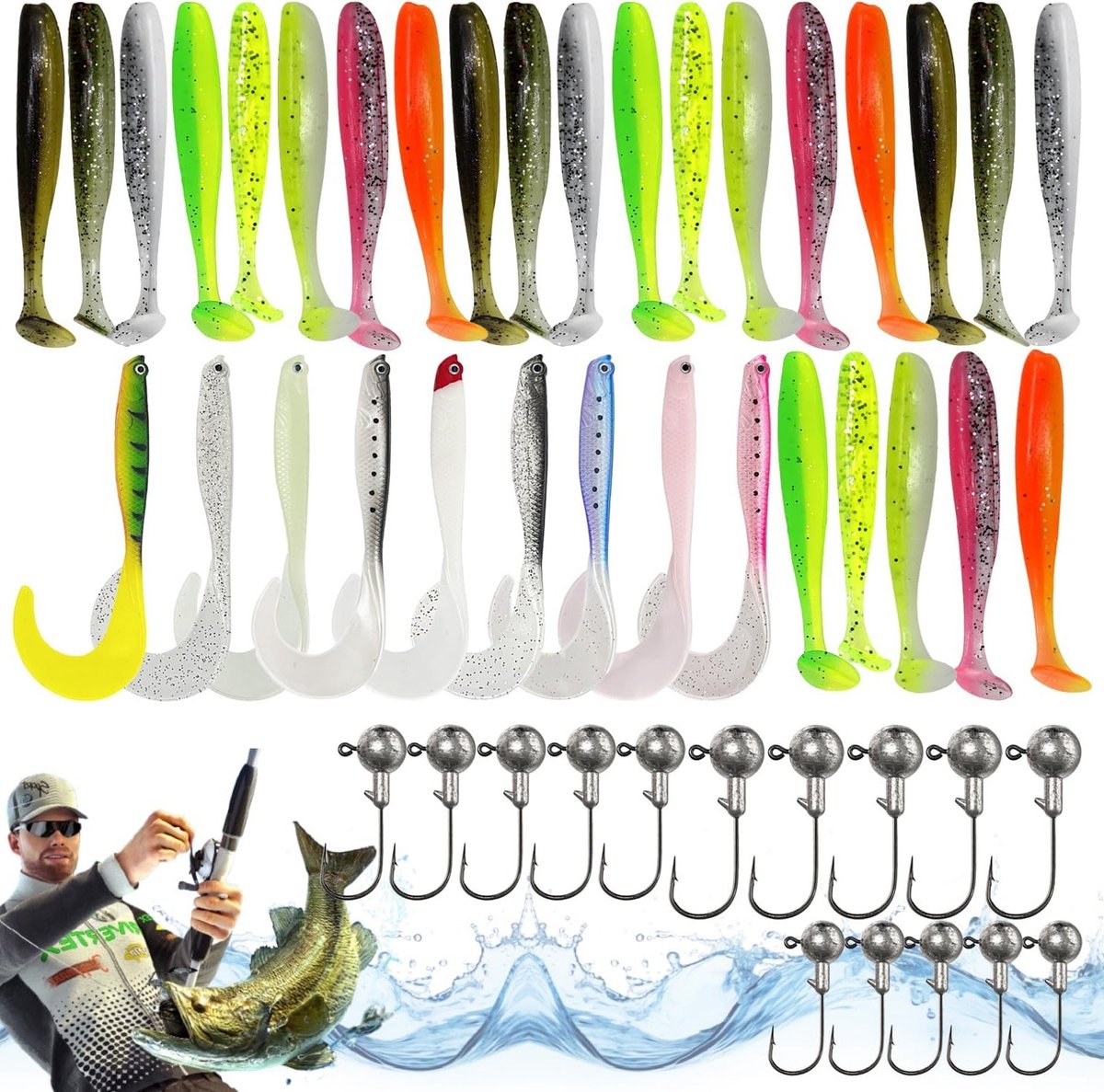 48-delige Vissen Set met Jigs en Aas (9cm/12cm) voor Snoek, Baars en Zander - Lichtgewicht en Makkelijk mee te nemen