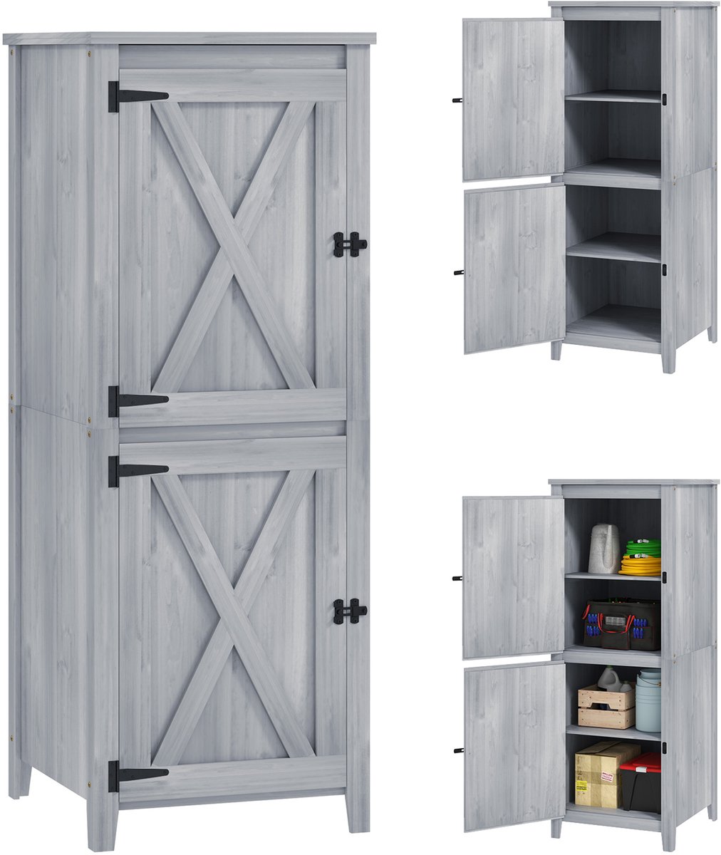 Tuinkast - Opbergkasten met deuren - Tuinhuis - Schuur - Voor buiten - Gereedschap - Lichtgrijs - Hout