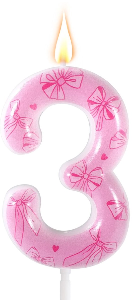 Allecto - Verjaardagskaars - Cijferkaars - Elegante strik-thema - Roze - Feestdecoratie - Prinses thema - Voor vrouwen en meisjes