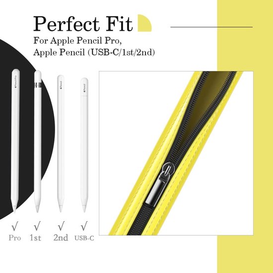 aladdien - Hoesje voor Apple Pencil - Stylus potloodhoes - PU-lederen ritszakje - Citroengeel - Geschikt voor iPad - Voor 9,7 tot 12,9 inch tablets — afbeelding 4