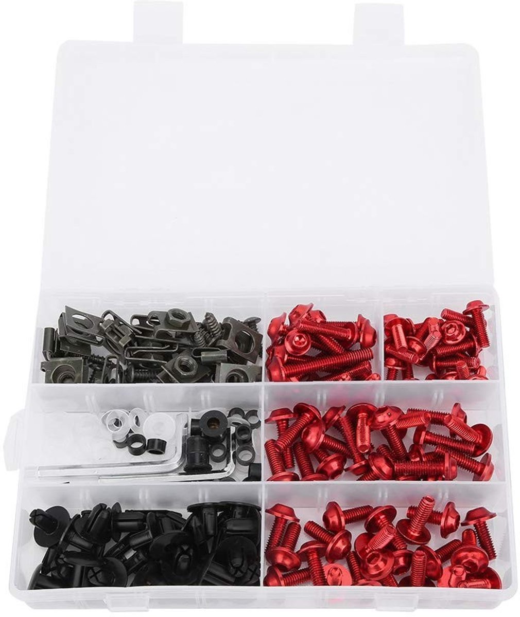 ONF3 - Universele Fairing Bolts Set - 198-delige set - Rood - Geschikt voor Motoren - Duurzaam materiaal - Eenvoudige montage