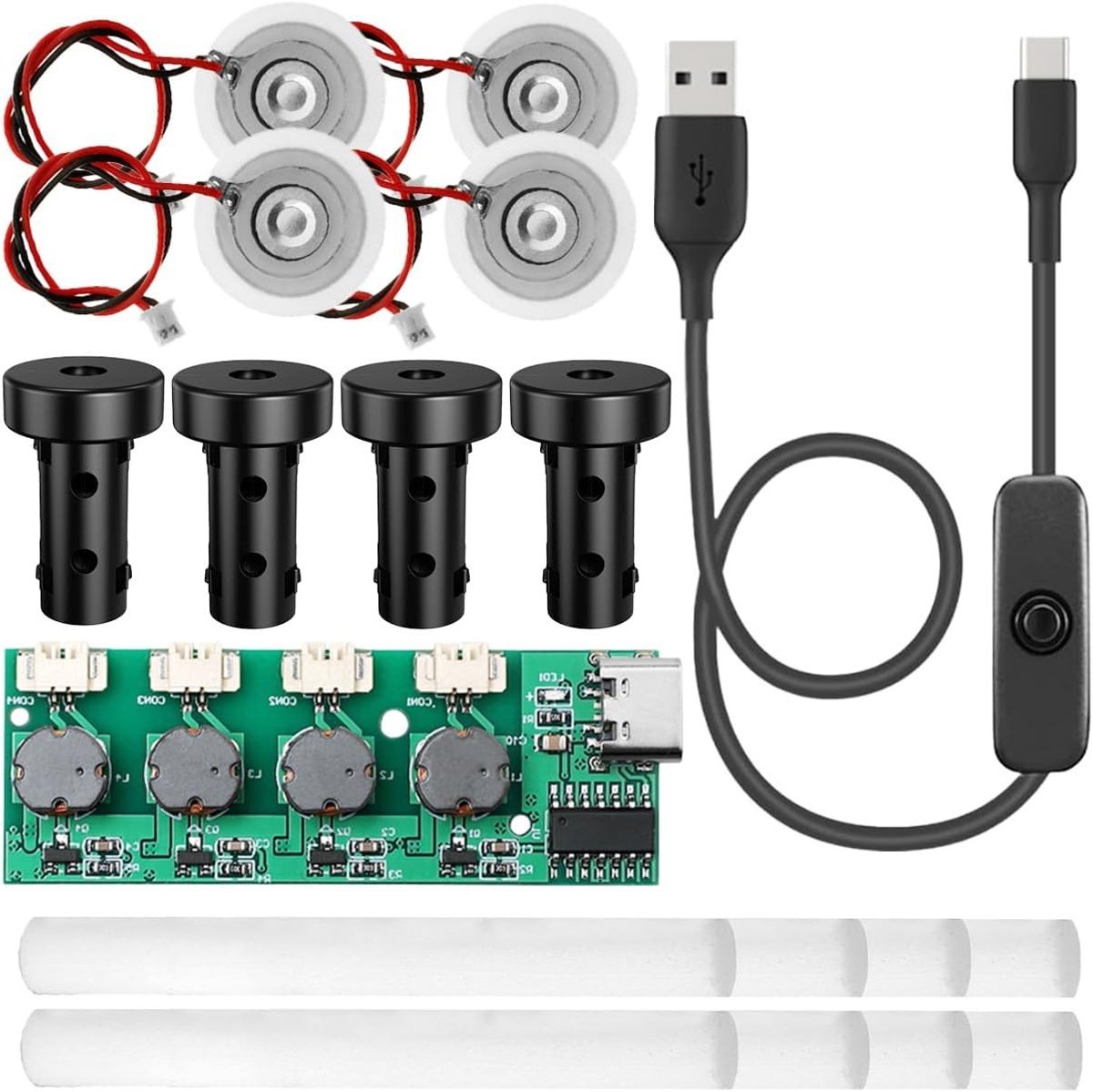 Nebulizer Kit voor DIY Verneveling met Vier Nozzles, USB-kabel en Vervangingsonderdelen voor Misting Module