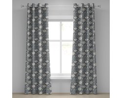 ABAKUHAUS Bloemoogjesgordijn, decoratieve 2-panelige raamgordijnen voor de slaapkamer en woonkamer, 280 cm x 175 cm, grijs kokos witgroen