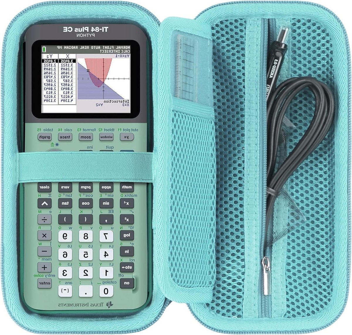 Duurzame Hard Case voor Grafische Rekenmachines zoals TI-84 Plus CE en TI-Nspire CX II in Mintgroen