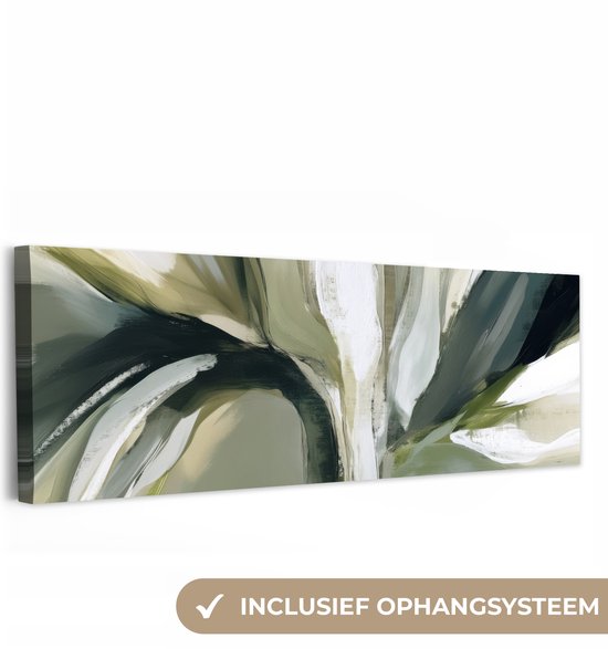 Canvas schilderij 150x50 cm - Exclusieve wanddecoratie Natuur - Abstract - Groen - Penseelstreken - Muurdecoratie woonkamer - Slaapkamer decoratie - Kamer accessoires - Schilderijen op canvas