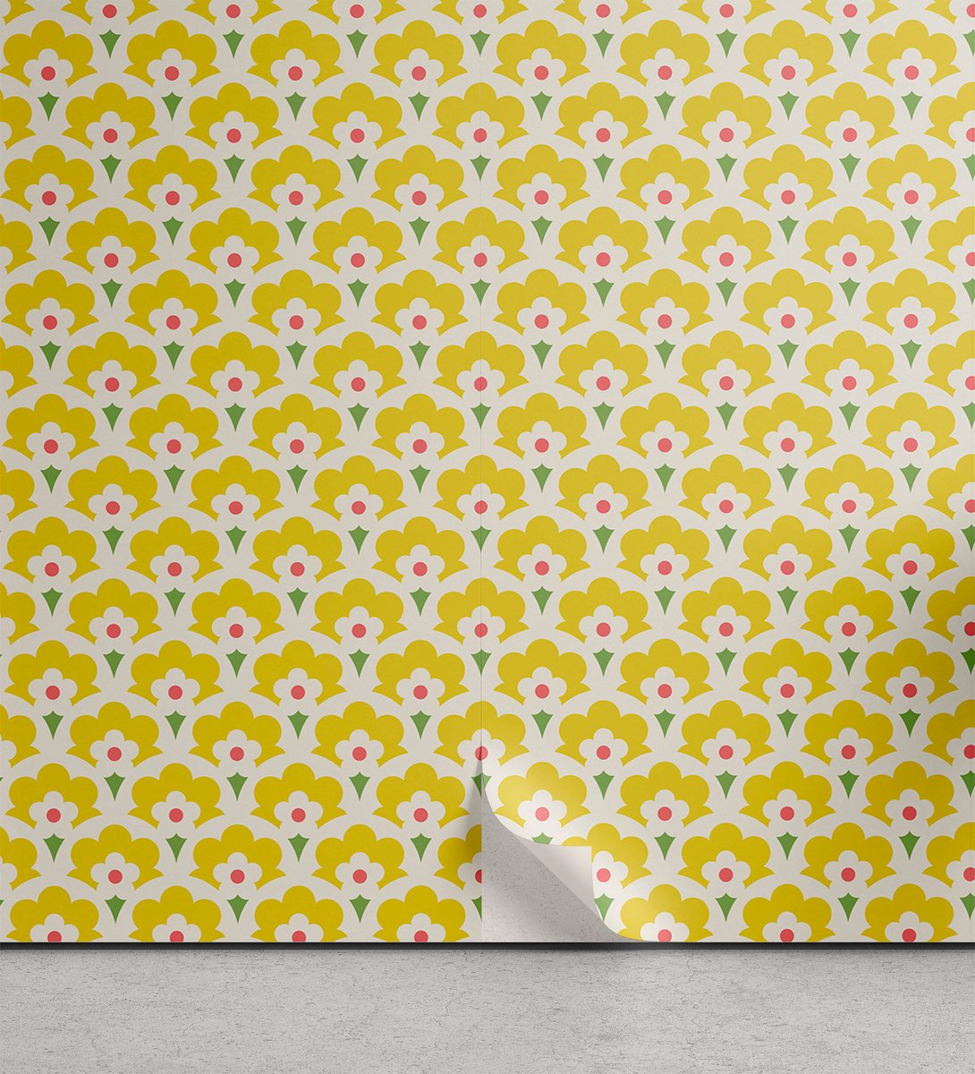 ABAKUHAUS Flowers aftrekbaar en zelfklevende behang voor thuis, zelfklevende keukenaccent in de woonkamer, 33 cm x 250 cm, geel en limoengroen
