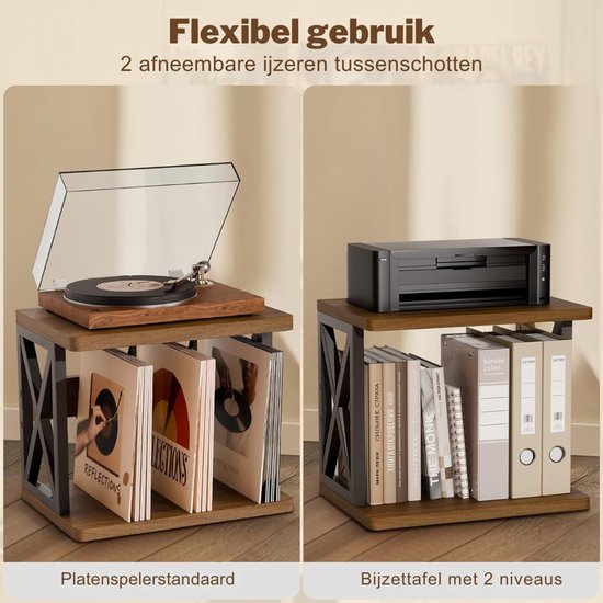 SNJY® Platenspeler Meubel - Platenspeler Kast - LP Houder - Platenhouder - 32D x 40B x 36H cm - Bruin/Zwart — afbeelding 5