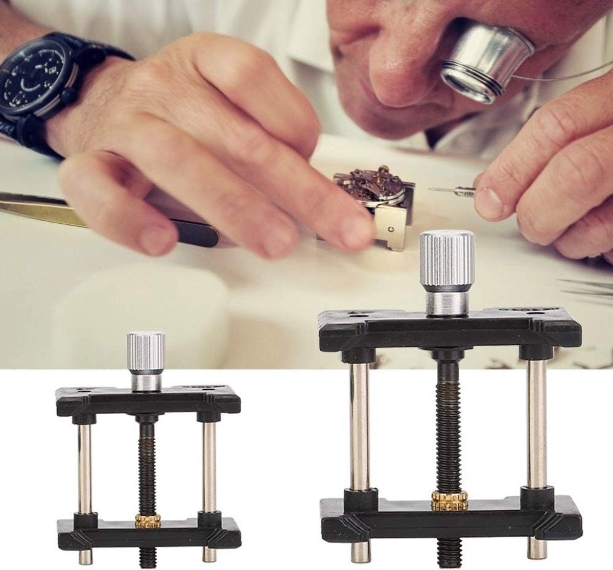 2-delige kunststof beweginghouder, vaste basis voor horloge reparatie, horlogemakers gereedschap, metalen houder voor horlogekast, clip voor horloge beweging, horloge accessoire