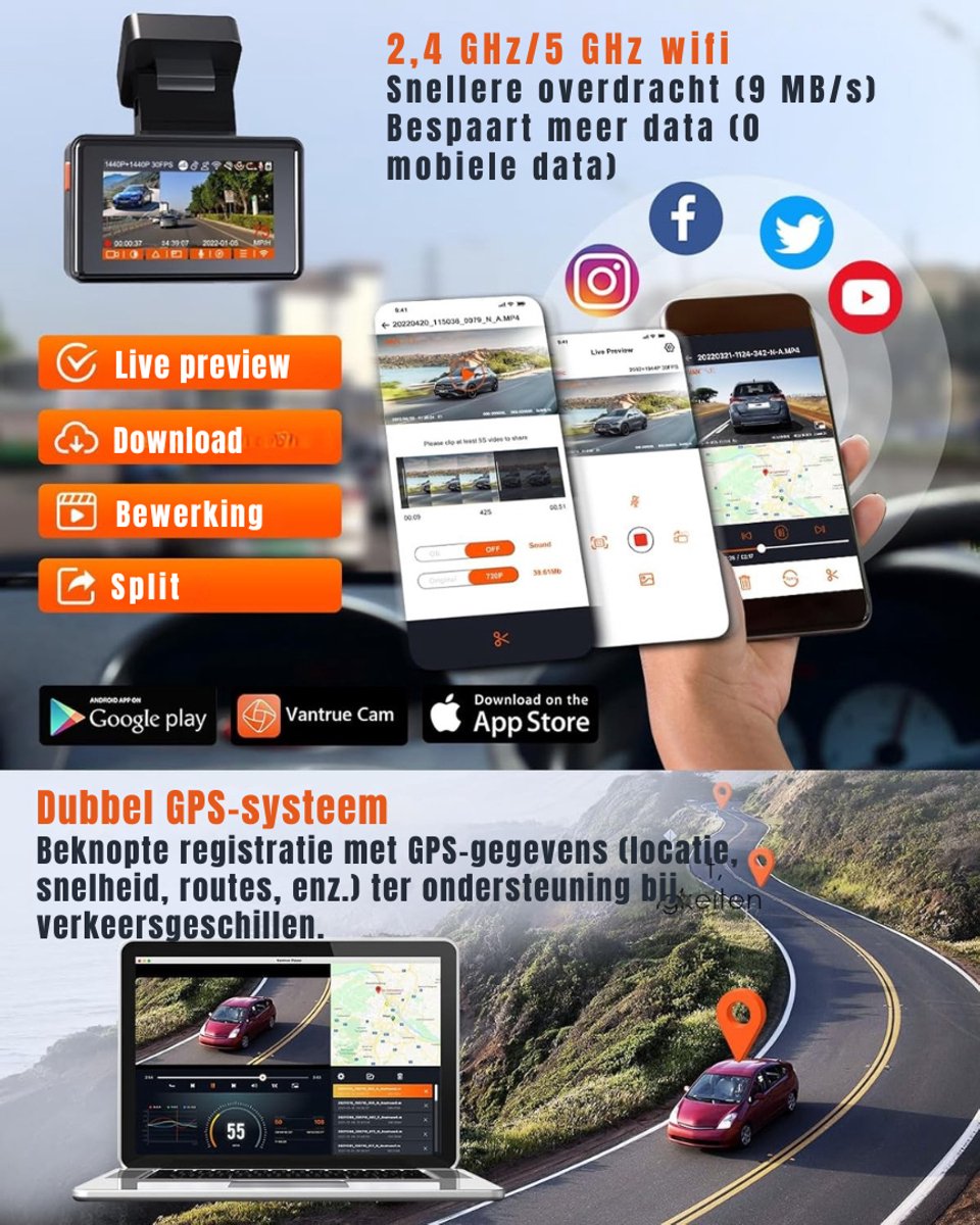 YOR® Dual Dashcam - Voor en Achter Camera – Auto Camera Met Nachtzicht – Zwart - 14cm x 15cm x 11cm – foto 5