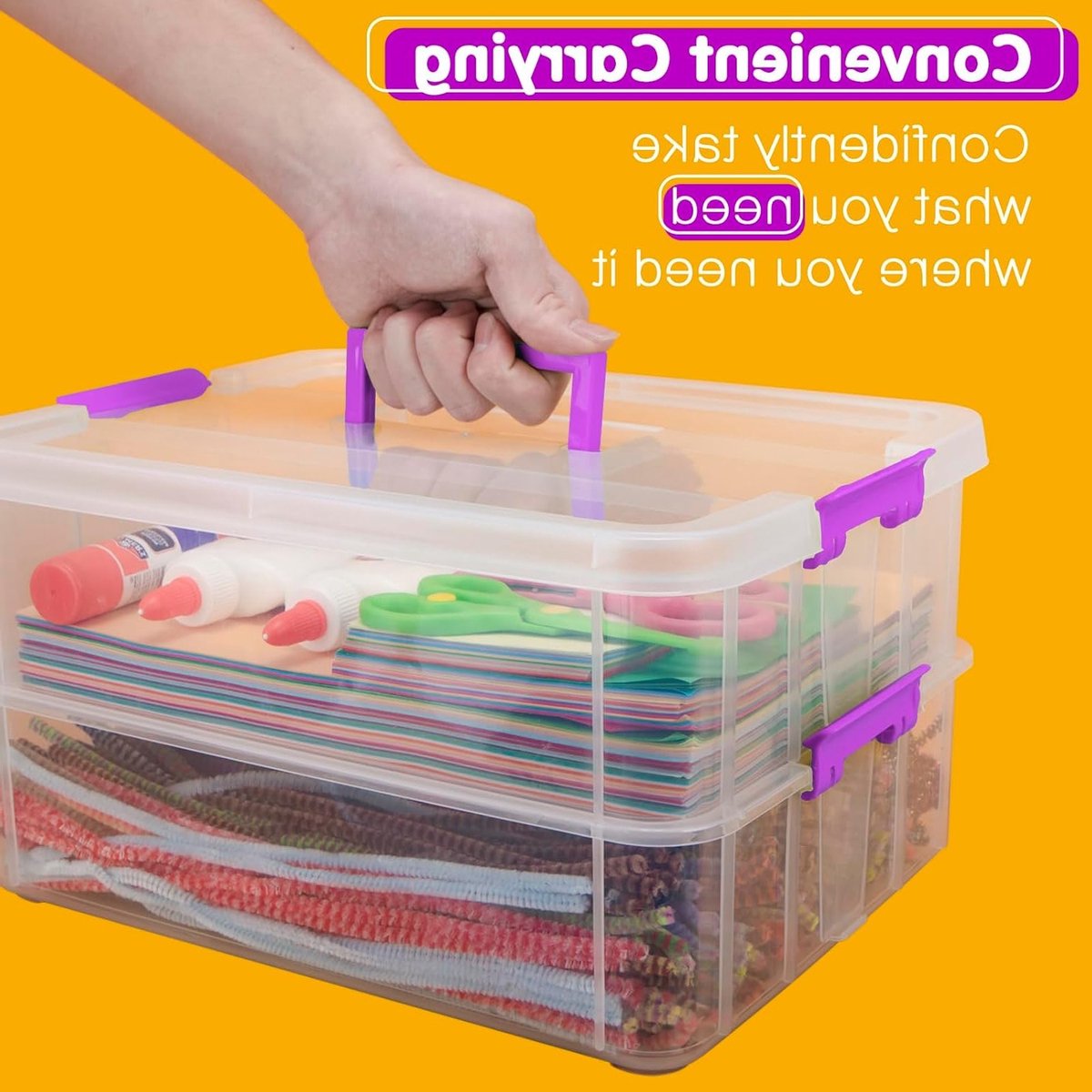 Multifunctionele 2-laags plastic opbergdozen met deksel, transparante stapelbare en draagbare opbergbox voor creatief gebruik en organisatie