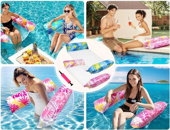 Opblaasbare Water Hammock Set van 2, 4-in-1 Air Mattress voor Zwembad, Inclusief Handpomp en Accessoires — afbeelding 4