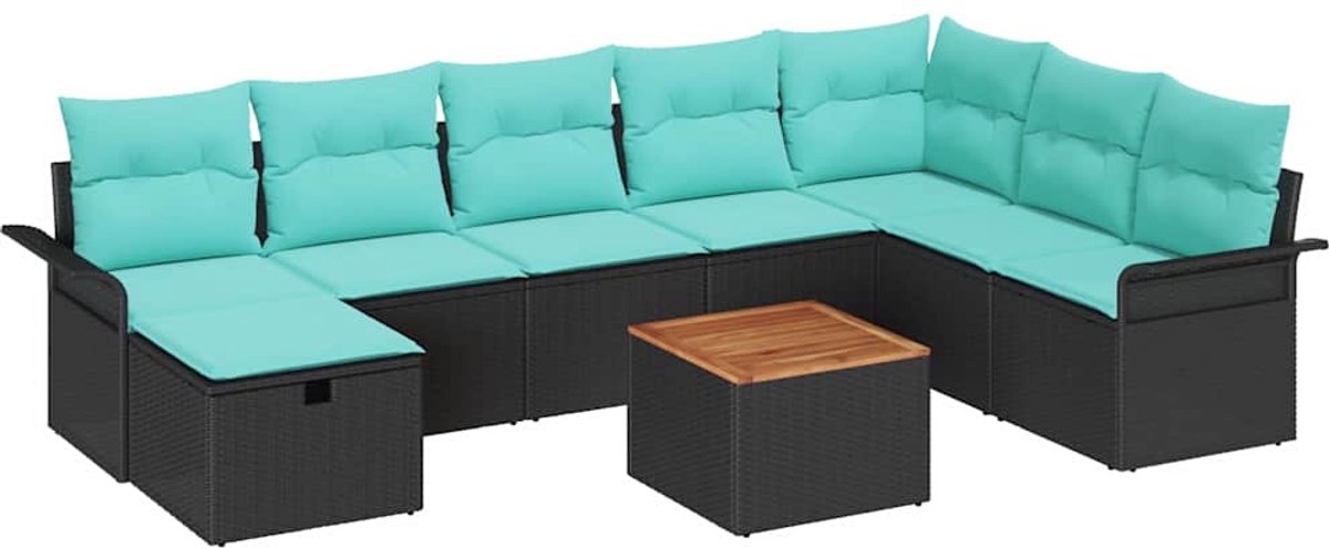 vidaXL - Tuinbank - Set - met - kussen - met - opslag - 9 - pcs - Zwart - Poly - rattan