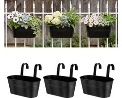 Bloempotten - Bloempotten - grote hangende bloempotten - Bloempot voor aan de wand - metalen ijzeren muur plantenbak - binnen/buiten - Geschikt Voor reling hek balkon - tuin huisdecoratie - zwart-3 stuk