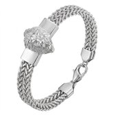 Heren armband – zilverkleurige schakelarmband met leeuwenkop detail – metalen ontwerp