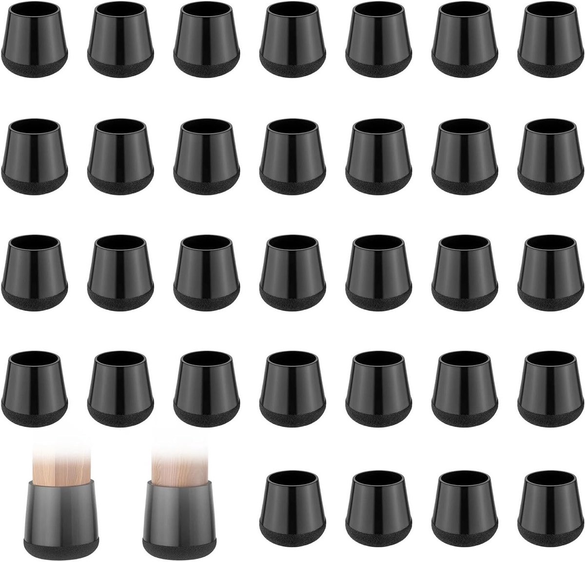 Ronde stoelpootdoppen 32 stuks, zwarte vloerbescherming met vilten onderkant, geschikt voor 1,5 - 1,8 cm stoelen en salontafels, voorkomt krassen en slijtage