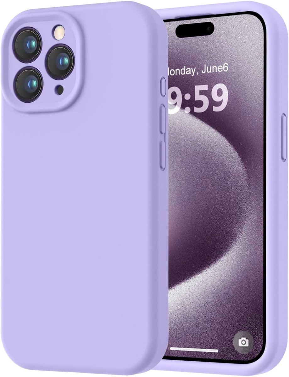 Sander Shop Speciaal ontworpen voor de iPhone 15 Pro. Hoogwaardig siliconen hoesje met [zachte, krasbestendige microvezelvoering]. Schokbestendig beschermhoesje voor mannen, vrouwen en meisjes (6,1 inch). Lichtpaars.