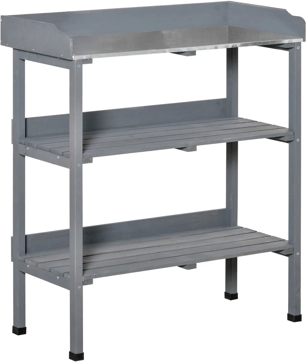 GranMaison Oppottafel – Hout – Buiten – Tuinkast – Werktafel – Opbergkast – Weerbestendig – Grijs
