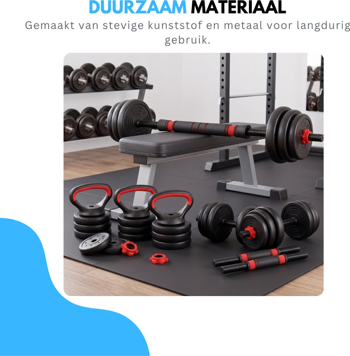 Truskore Halterset 20 KG - Dumbbell - Kettlebell - Gewichten Set - Opdruksteunen - Verstelbare Dumbells Set - Dumbbells - Dumbbell Set - Zwart/Rood thumbnail 6