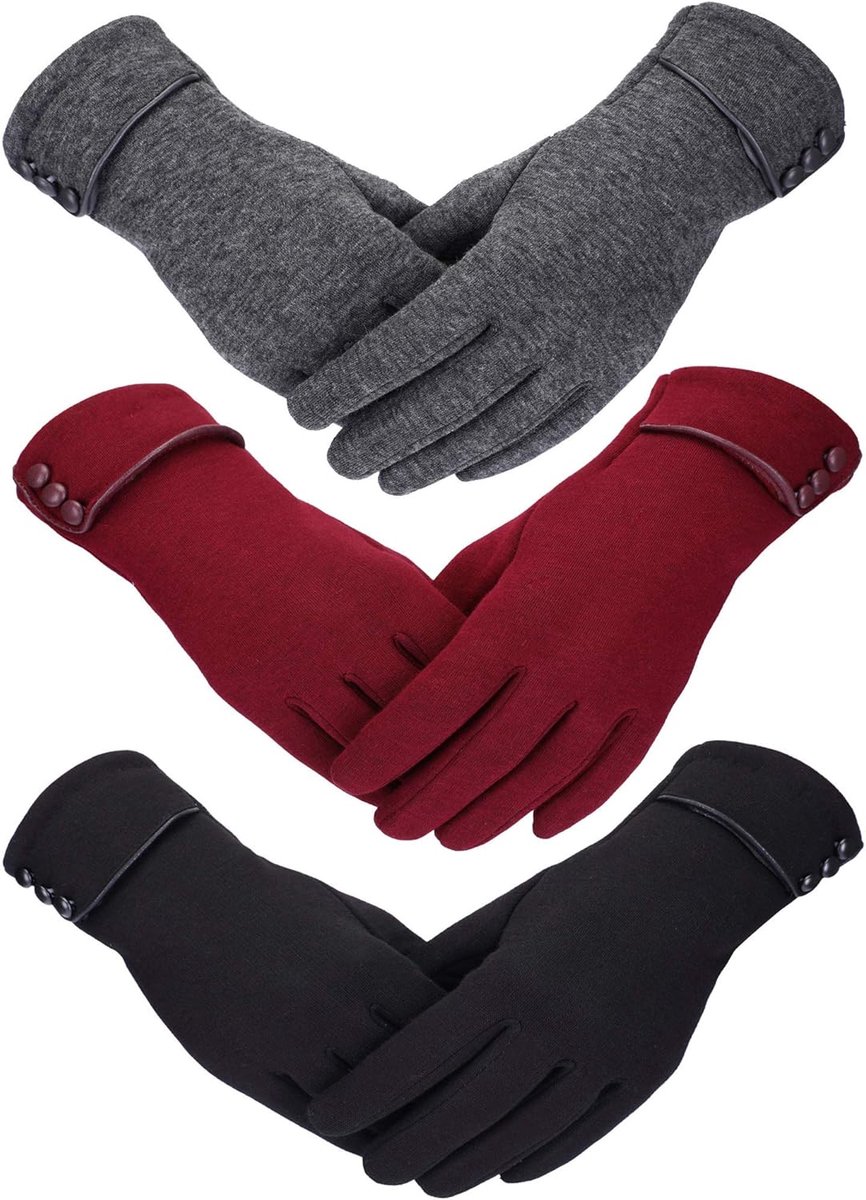 Oneay Set van 3 paar touchscreen handschoenen voor dames - Winddichte handschoenen, geschikt voor vrouwen en meisjes voor buitenfietsen