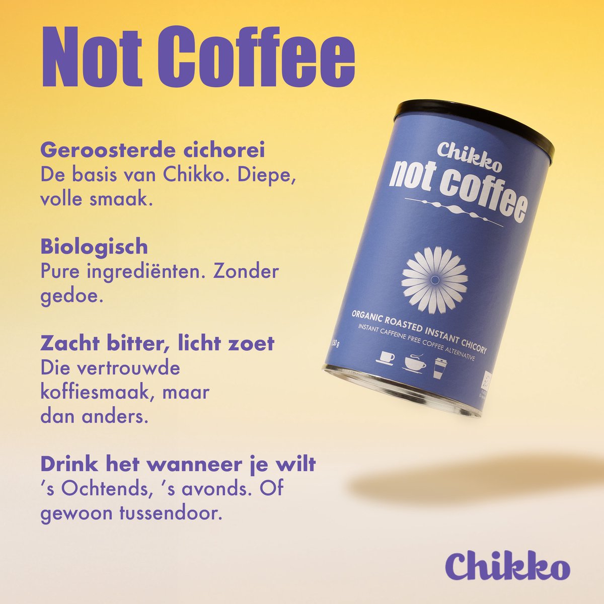 Chikko Not Coffee - Geroosterde cichoreidrank - Cafeïnevrij - Gezond alternatief voor koffie thumbnail 3