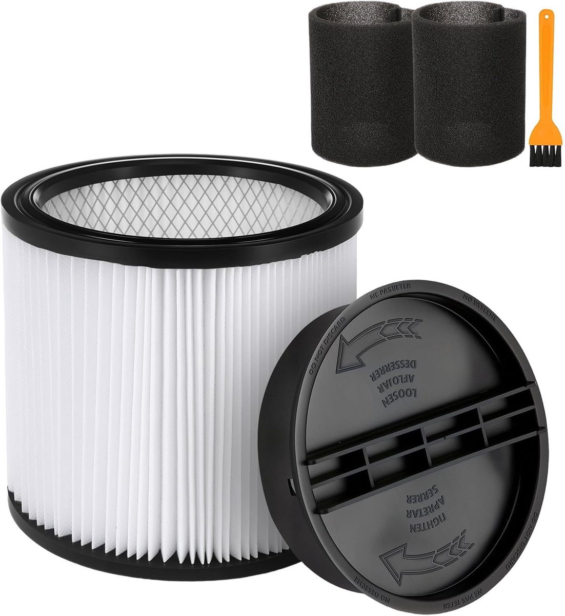 5 stuks - Inclusief 1 filterpatroon 2 filterwatten 1 borstel en 1 bovenkap - voor Shop Vac 90304/90398/9032933 - voor de meeste nat-/droogstofzuigers met een inhoud van 4 gallon of minder - Onderdelen voor stofzuigers