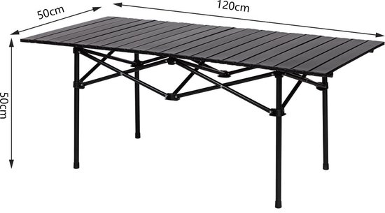 Opklapbare tafel - Campingtafel - Opklapbare buitentafel - Opklapbare campingtafel - Met opbergtas - frame van koolstofstaal - Draagvermogen 60 kg - 120*50*50 cm - Geschikt voor buitenactiviteiten, kamperen, picknicks, strand, enz. - Zwart — afbeelding 2