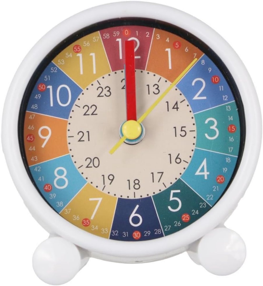 carmdering - Kinderwekker - Analoge Wekker - Stille Wekker - 8×9×4 cm, wit, van stevige legering - Stil tikken, geen storend geluid - Grote kleurrijke cijfers helpt kinderen kloklezen - Perfect cadeau voor kinderen