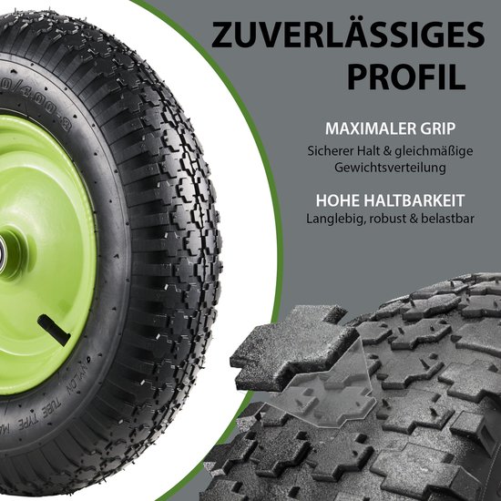 Kruiwagenwiel 4.80/4.00-8 & as Pneumatisch wiel 4PR 400mm Kruiwagenwiel Reservewiel Metalen velg Groen — afbeelding 2