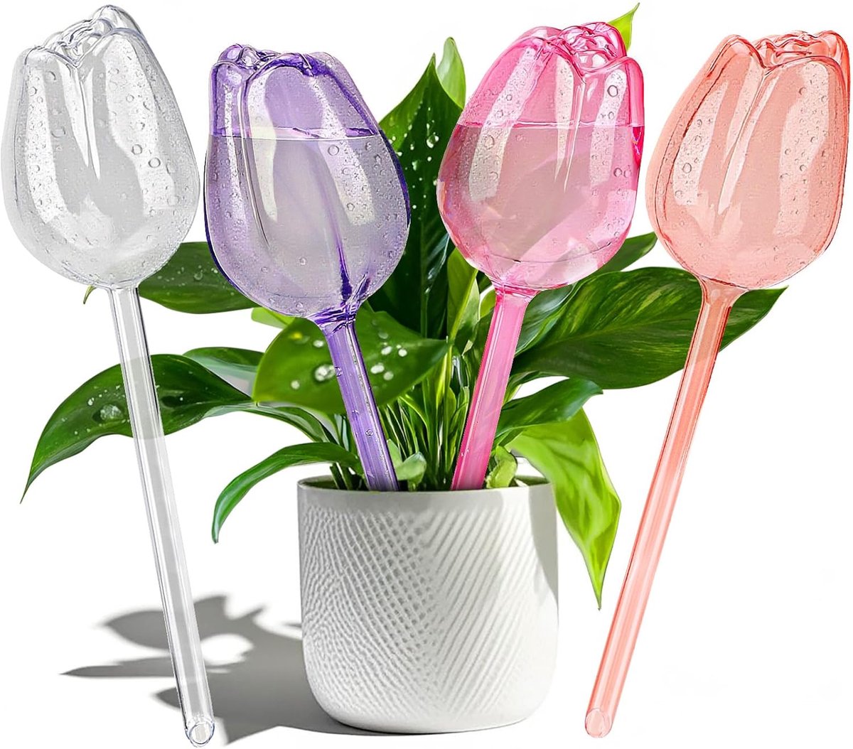 Plantenwaterbollen Automatisch 4 Stuks - 24 cm - Voor Binnen en Buiten - Bloemvormig Ontwerp - Plastic Waterreservoirs voor Plantenverzorging - Kleurrijk Set van 4