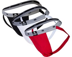 MM Sports The Original Swimmer/Jogger Jockstrap 1 inch Multipack 1x Black + 1x White + 1x Red - MAAT L - Heren Ondergoed - Jockstrap voor Man - Mannen Jock