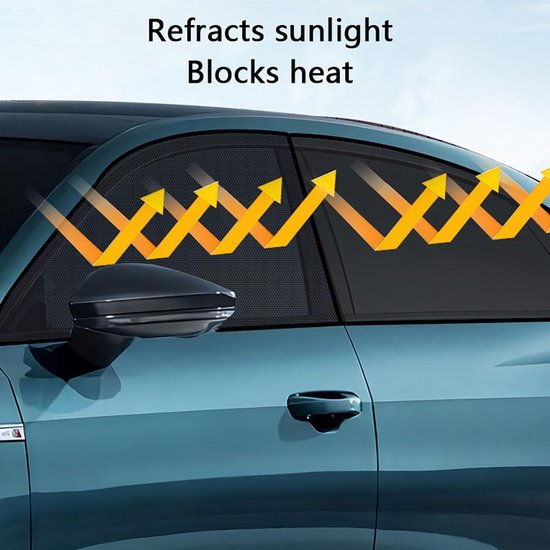 Zonnescherm Auto Zijruit - 4 Stuks - Zonnescherm Auto Zijraam - Overtrek - UV Protectie - Anti-Verblinding - Zonwering Auto - Zonwering Raam - Auto Zonnescherm - Auto Accessoires - Voor baby, kinderen, volwassenen en huisdieren - M — afbeelding 2