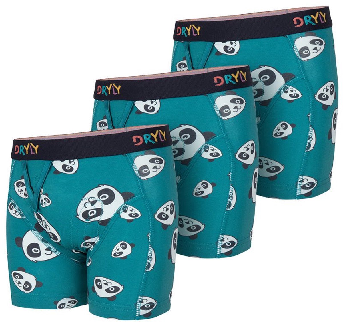 Dryly Plaswekkerbroekje Jongens (3-pack)- Zindelijkheidstraining - Wizzu Boxershort - Blauw met pandabeer figuurtjes - Plaswekker - Maat 122-128
