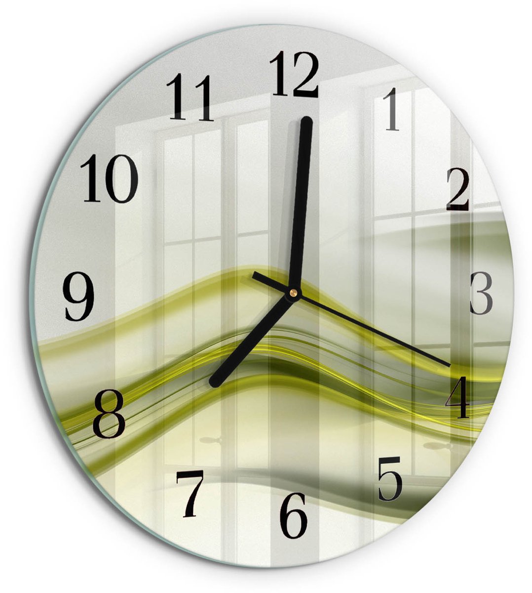 TULUP Wandklok - Abstracte lijnen Gekleurde Glazen Klok - 30fi cm - Groente Glazen Klok Met Print - Zwarte Handen - Ronde Wandklok - Wandklok Glas Decoratie - Gekleurde Glazen Klok Groente - Abstracte lijnen