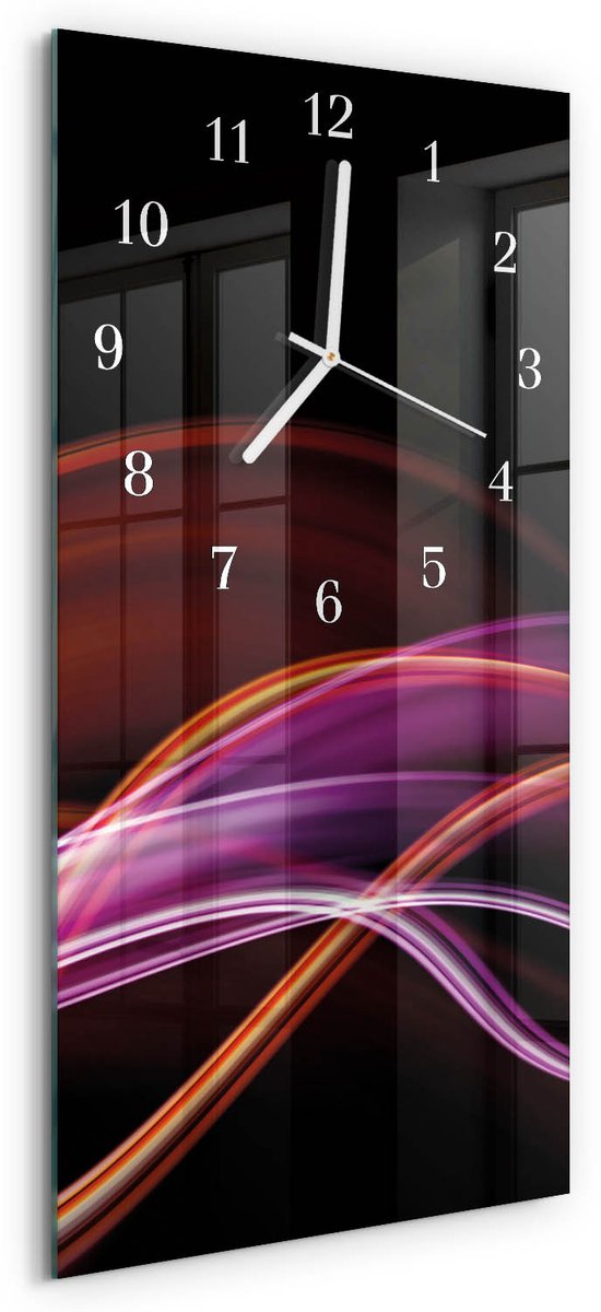 TULUP Wandklok - Abstracte kunst Moderne Wandklok Glas - 30x60 cm - Paars Wandklok Glas Decoratie - Witte Handen - Rechthoekige Wandklok - Wandklok Glas Met Motief - Decoratieve Glazen Klok Paars - Abstracte kunst