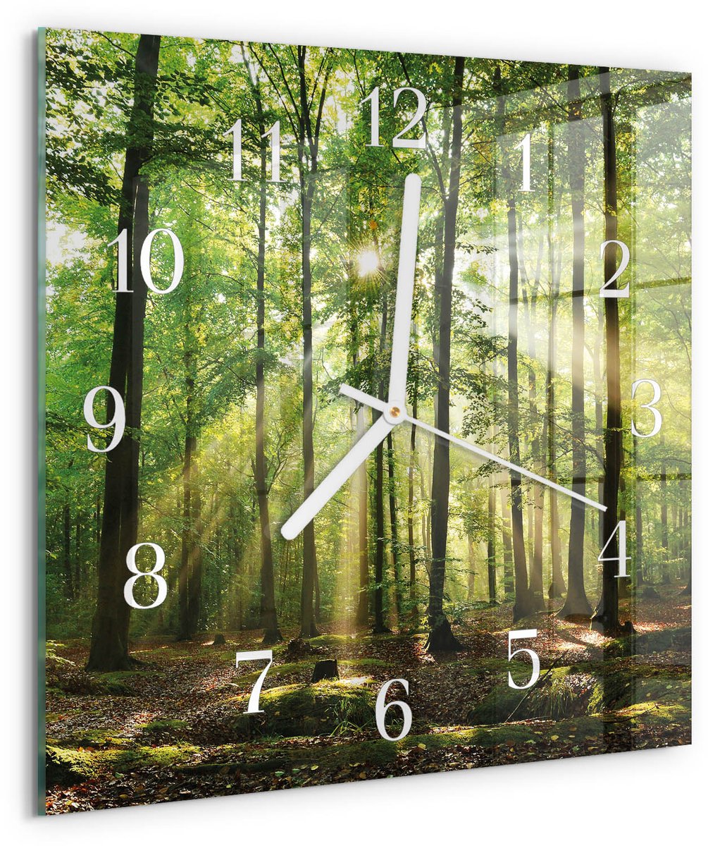 Tulup Wandklok - Bosnatuur Glazen Wandklok Design - 30x30 cm - Groente Klok Glas Met Opdruk - Witte Handen - Vierkante Wandklok - Moderne Wandklok Glas - Wandklok Glas Decoratie