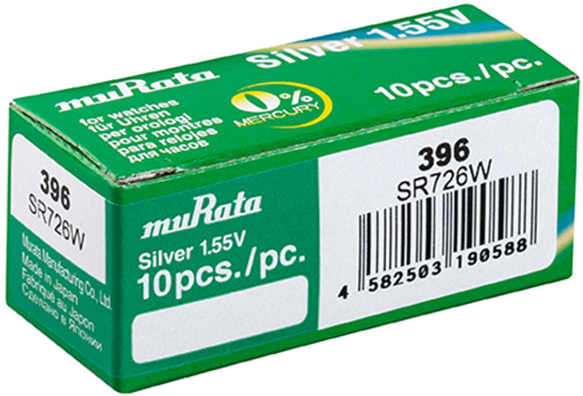 Murata 396/SR726W zilveroxide knoopcel batterij doosje 10 stuks