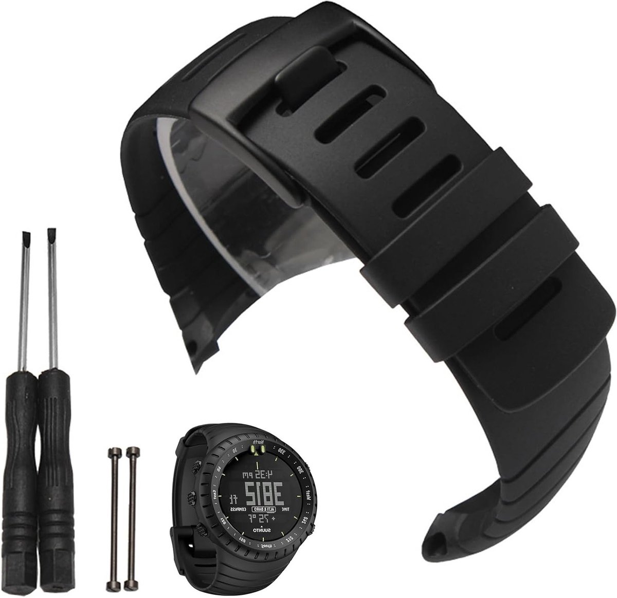 Rubberen Vervangband voor Suunto Core Horloge - Duurzame Horlogestrap, Geschikt voor SS014993000-SS013336000-SS013337000 (Zwart)