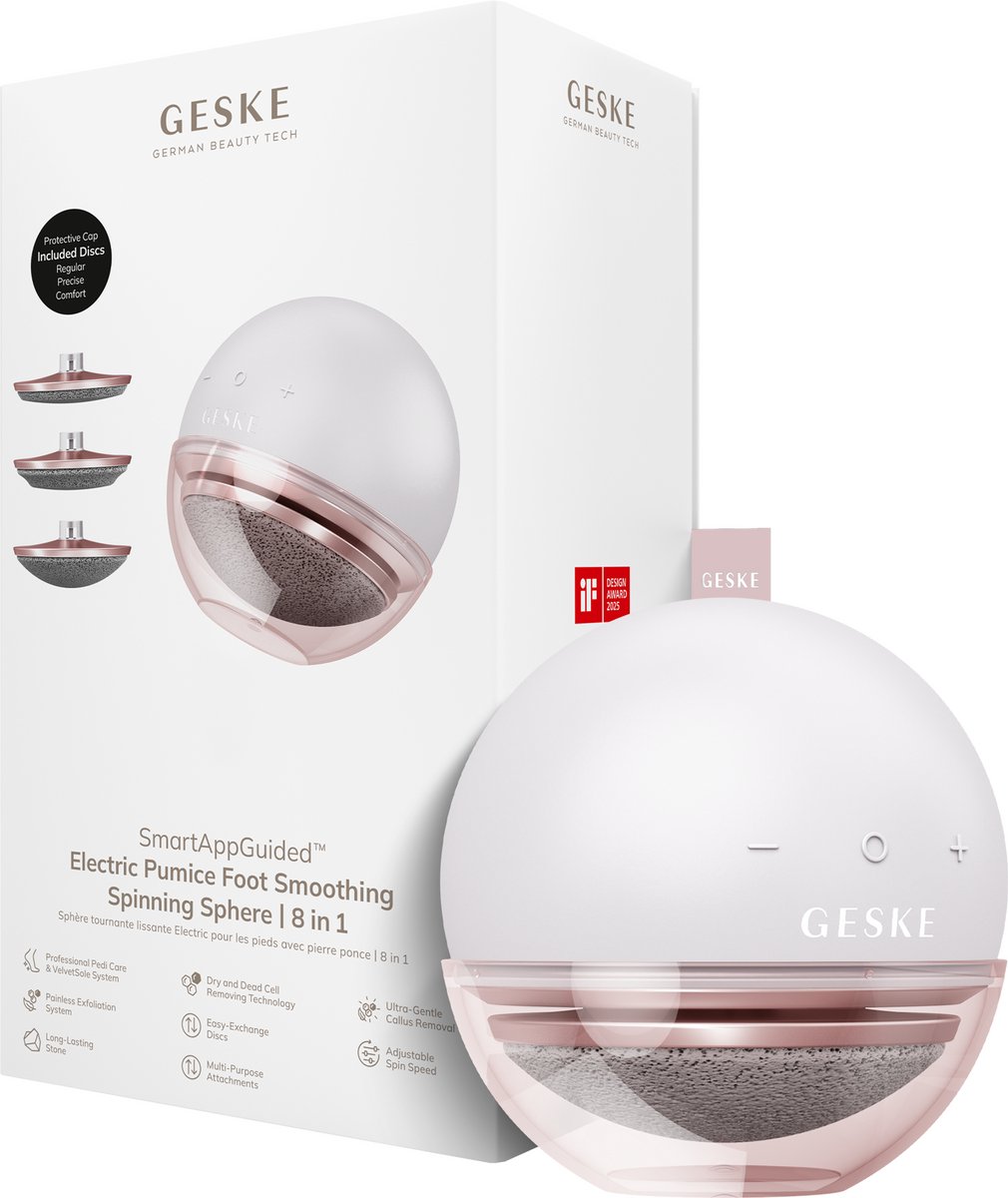 GESKE Electric Pumice Foot Smoothing Spinning Sphere | 8 in 1 | Elektrische Voetvijl & Exfoliator | 3 Puimsteenopzetstukken | Voor Gladde Voeten | Geavanceerde Eeltverwijdering