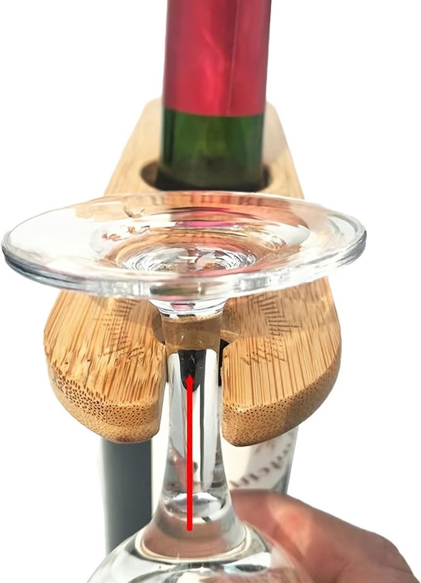 Houten wijn glas houders voor 4 glazen, hangende wijnfles houder, rustieke accessoires voor buiten en picknick — cadeau in Kookcadeaus - foto 3