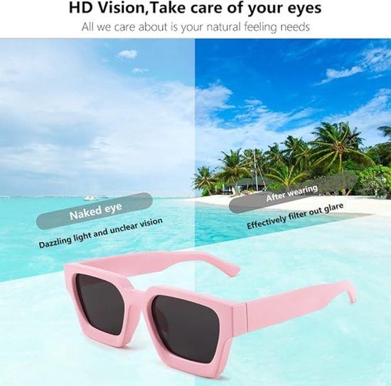 VHV Zonnebril vierkant - Zonnebrillen - Festival bril - Rave bril - Glasses - Dik montuur - Roze — afbeelding 3