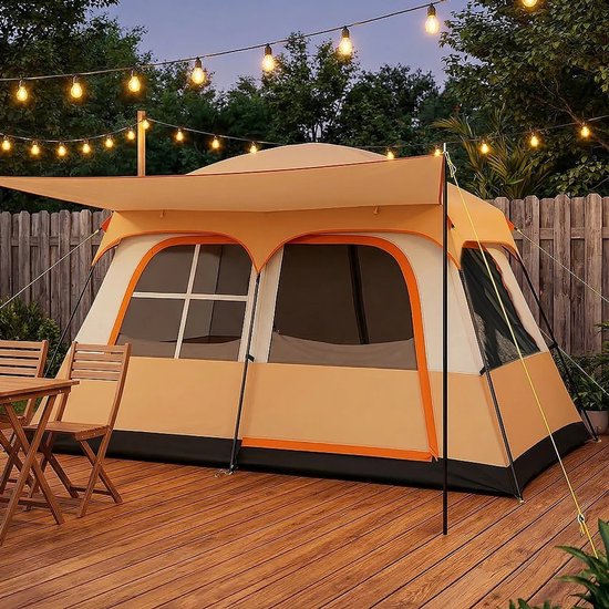 Velmio Familie Glampingtent - Khaki - Tunnel tent - 4-6 Personen - UV bescherming - Zonbescherming - Oxford Materiaal - 2 Slaapkamers + Woonruimte - Muggengaas - Waterafstotend - voor Kamperen en Glamping - Camping - Festival - Beige — afbeelding 4