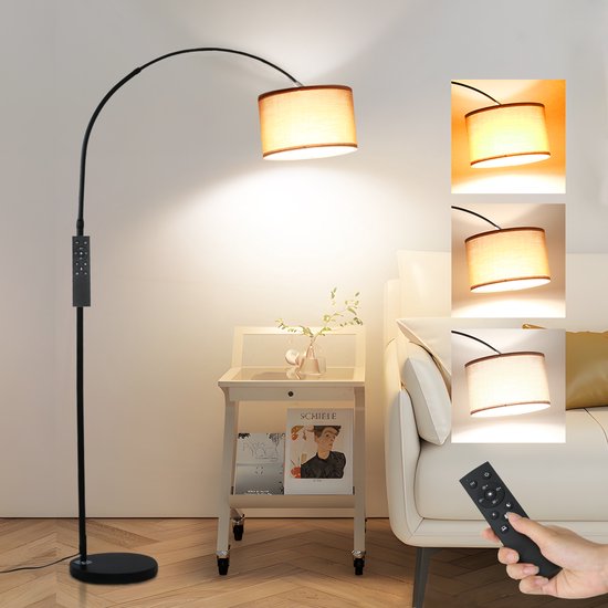 ANTENLICHT Moderne Vloerlamp Zwart - Staande Lamp Met Bruin Kap - 1 lichts 9W - 3000K-6000K 860LM - H 165 -180cm - Naturel - Woonkamer - Slaapkamer - Met Afstandsbediening & Voetschakelaar
