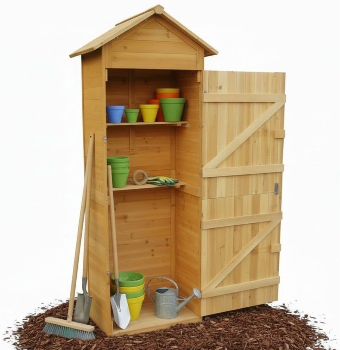 QIN® Tuinberging Hout - Tuinhuis Hout - Tuinkast Hout - Bruin - 49cm x 79cm x 190cm