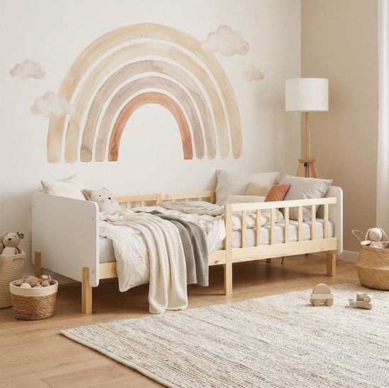 Lit enfant Homestyle4u - 90x200 cm - Lit en bois - avec sommier à lattes Protection contre les chutes - Wit