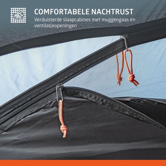 Campout 6 Persoons Familietent Koepeltent Vis-à-Vis - 2 Slaapcabines - 5000 mm Waterdicht - Grote Leefruimte - Incl. Luifel van Campout — afbeelding 5